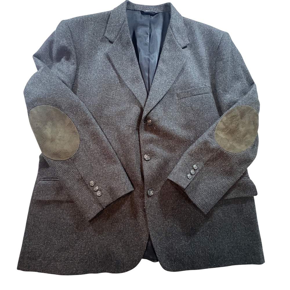 Executive Collection Mens 48R Blazer Charcoal Grey Wool Elbow Patches USA Made